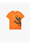 Dinosaur Printed Short Sleeve Crew Neck Cotton T-Shirt - 3