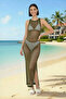 Women's Crew Neck Sleeveless Mesh Slit Backless Beach Dress - 2