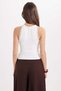 Women's slim fit halter neck sleeveless ecru tank top with lace detail - 6