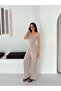 Set - Asymmetrical cut, ruched, slit-detail strapless-neck top. Pants with elastic waistband. - 5