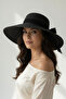 Gift Women's Black Summer Straw Fedora Hat |   Wide Brim Summer Beach Model - 4