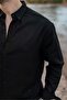 Black Relaxed Fit Linen Men's Shirt and Trousers Set E7362 - 3