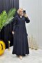 Women's Black Cuff Button Detailed Embellished Hijab Ferace Dress --- Nms097