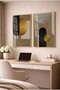 Beige and Gold Geometric Patterned Abstract Glass Painting Set of 2 - Gold Metal Framed Home and Office Painting - 2