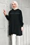 Black Hooded Tunic with Hidden Zipper