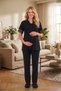 New Season Black Maternity Summer Pajama Set with Pompom Detail, Special Design Short Sleeve Dressing Gown Pajama Set - 6