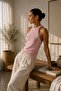 Pink Halter Neck Cotton Viscose Slim Knitwear Blouse - 3