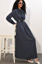 Women's Belted Polka Dot Hijab Dress 2613 - Navy Blue