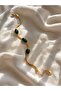 Vintage Style Stone Detailed Gold Color Bracelet for Women Dark Green - 2