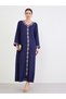 Navy Blue Floral Embroidered A-Line Jalabiya