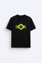 Brazil Football Team Logo Printed Cotton Fabric Black T-Shirt T-Shirt