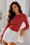 Women's Dark Brick Boat Neck Long Sleeve Blouse - 2