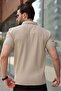 Beige Polo Collar Knitted Patterned Knitwear Men's T-Shirt E7489 - 3