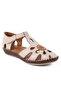 26016 Genuine Leather Daily Women's Sandals-Beige