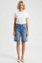 Women's High Waist Bermuda Straight Denim Pipe Leg Short Length Rigid Woven Summer Season Modern - 4
