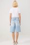 Women's Long Trousers High Waist Bermuda Wide Leg Cut Denim Fabric Rigid Woven Plain Pattern Stylish - 5