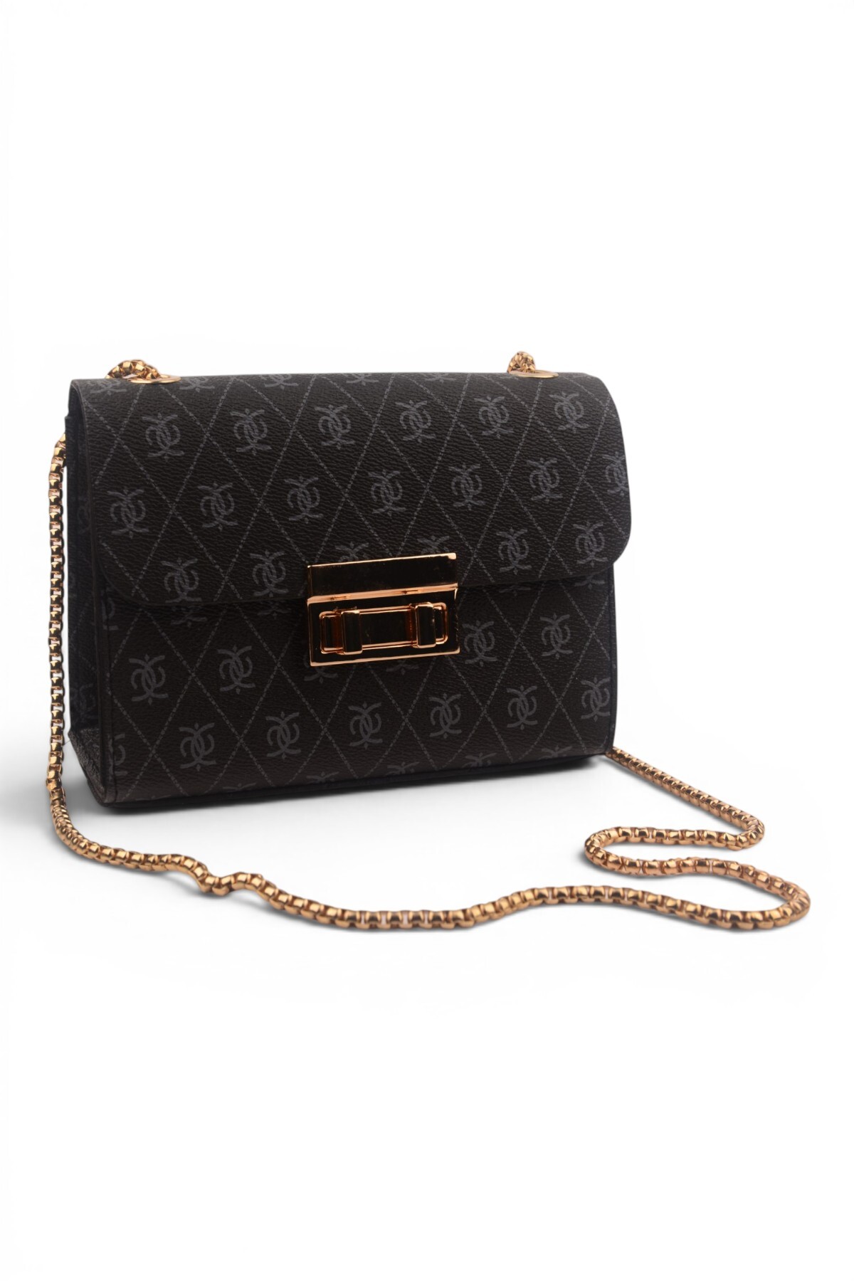 Women's Monogram and Leopard Print Chain Strap Shoulder Bag - Lockable Small Hand and Crossbody Bag - 2