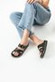 Women's Black Leather Slippers with Window Buckle and Gold Detail, Comfortable Sole, Stylish Daily Slippers - 2