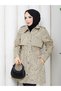 Polka Dot Waist Gathered Hijab Trench Coat Rc3134 - 7