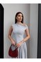 Wide Flared Skirt Fitted to Waistline Pin-Ter Brand Equivalent Midi Length Long Design Boat Neck Bell Chic Dress