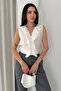 Women's Ruffle Detailed Sleeveless Blouse V-Neck Stylish Blouse - 3