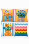 Blue Pink Flower Pot Patterned Modern Home Garden 4-Piece Throw Pillow Cover Set - 4