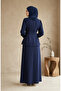 Linen Buttoned Tunic Skirt Double Set 0277-04 Navy Blue - 5