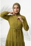 Half Buttoned Waist Tie Layered Dress 2273-04 Oil Green - 4
