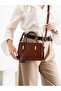 Jesse Vertical Form Silver Buckle Detailed Hand and Shoulder Bag Brown