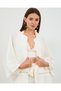 Eyelet Bowknot Ribbon Detailed Tasseled Ankle Length Maxi Bohemian Boho Beach Vacation Natural Kimono Kaftan - 8