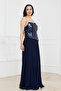 Top Sequined Bottom Chiffon Long Evening Dress - Dark Blue - 7
