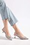 Women's Short Heeled Shoes Silver Mesh Material Pointed Shape - 4