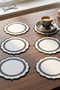 6 Pieces of Black Embroidered Dowry Napkins for Coffee and Cocktail Presentation