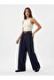 Pleated Belt Detail Trousers-Navy Blue