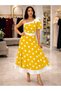Women's Polka Dot One-Shoulder Belted Ribbon Detailed Midi Stylish Dress, for Special Occasion Invitations - 2