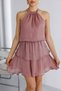 Skirt Ruffle Detail Zero Sleeve Waist Gathered Dress - Powder Pudra - 3