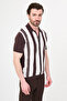 Patterned Slim Fit Polo Collar Zippered Short Sleeve Men's Knitwear T-Shirt Brown - 11247.26Y - 3