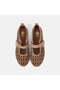 Women's Beige Perforated Mary Jane Suede Ballerinas - 6