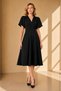 Women's Black Crepe Fabric Double Breasted Collar Padded Design Midi Evening Dress 77164