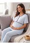 New Season Blue Volan Sleeves Ribbed 100% Cotton Summer Special Design Maternity Pajama Set - 8