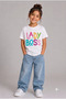 Girl's Colorful Lady Lettering and Heart Detail Short Sleeve T-Shirt White Cotton T-Shirt