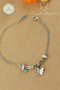 Steel Bracelet - Zircon Stone, Silvery Butterfly, Turquoise Stone, 316L Steel, Non-Tarnish Bracelet 17+5 cm - 2