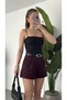 Women's Burgundy High Waist Pleated Shorts with Pockets, Stylish Office & Casual Mini Shorts - 5