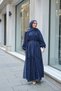 Women's Collar Lace-Up Skirt with Ruffle Detail Dress Navy Blue - 2