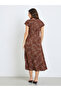 Brown Floral Print Wrap Tie Midi Dress - 5