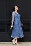 Full Beaded Square Neck Midi Dress - Indigo Blue - 6