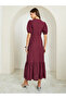 Burgundy Embellished Puff Sleeves Maxi Dress - 5