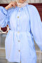 Baby Blue Collared Pleated Waist Tie Shirt - 4