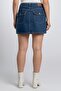 Women Plain Denim Mini Skirt, Dark Blue - 4