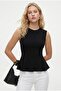 Women's Rowe 100% Cotton Peplum Zero Sleeve Black Blouse